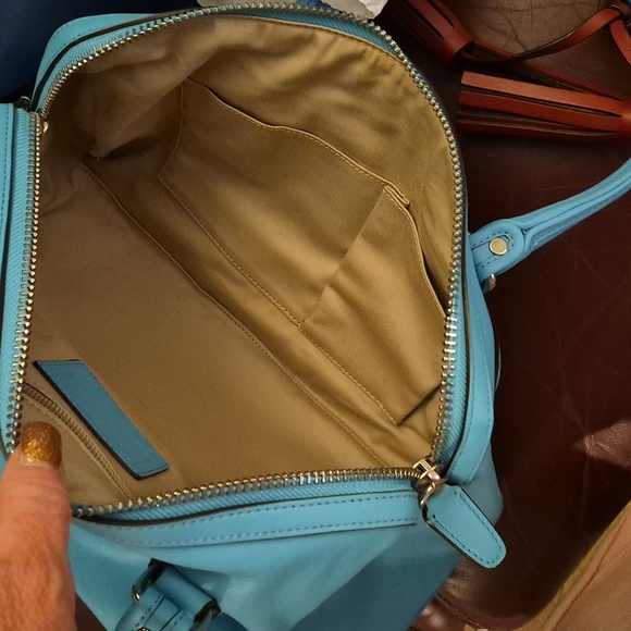 EUC 🌟 LN 🐦 COACH 🐦 HALEY (13') Leather PERFORATED Satchel 💙 ROBIN & BURGUNDY - Picture 12 of 15